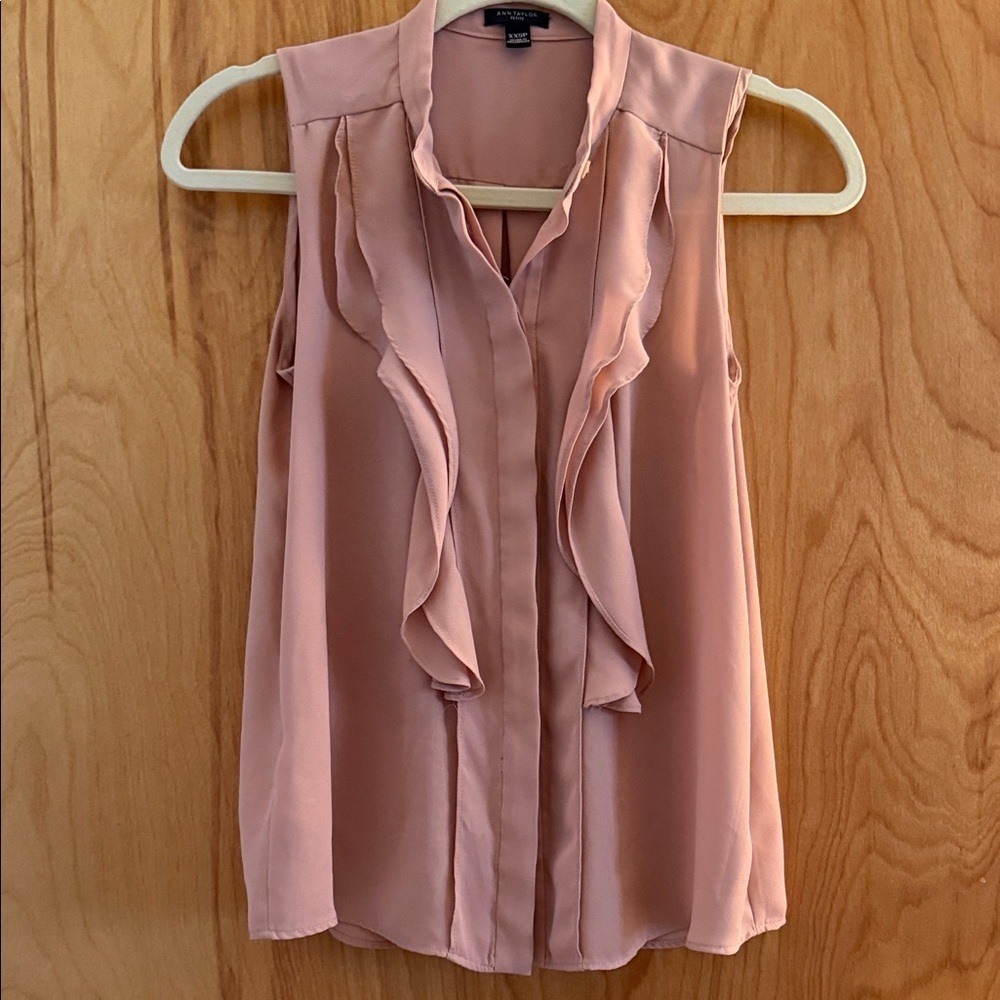 Ann Taylor Pink Sleeveless Ruffle Blouse